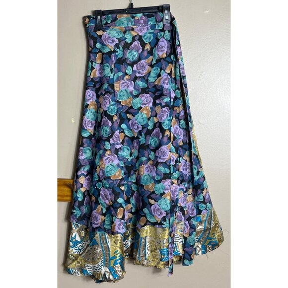 Wrap Sari Skirt Maxi Chiffon Reversible 2 Layers Boho Gypsy Colorful Womens 1 Sz - Picture 4 of 8